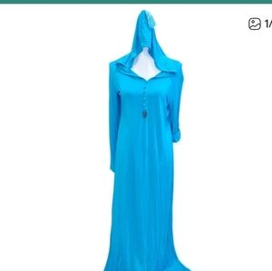 Soft Surroundings Blue Hooded Maxi Dress Medium